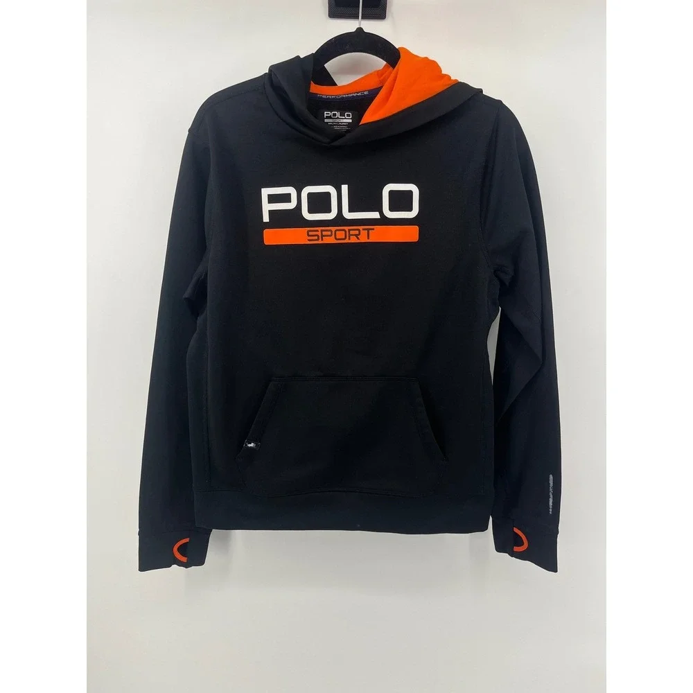 Polo‎ Sport Ralph Lauren Kids XL Black Orange Performance Hoodie Sweatshirt